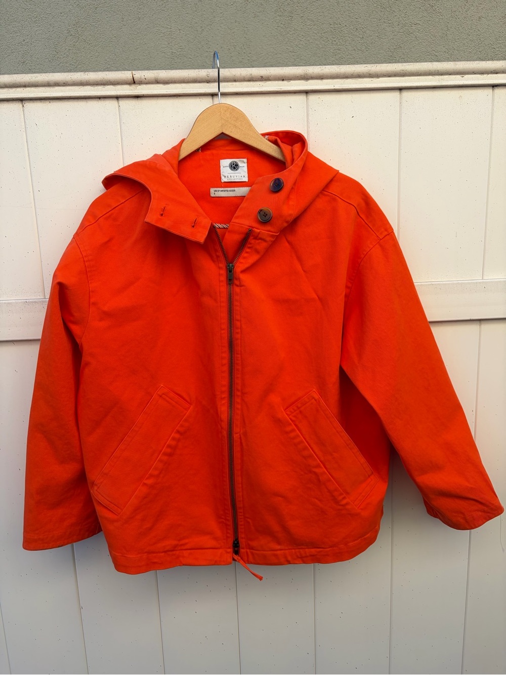 Peruvian Connection Bright Orange Oversized Denim Jacket Sz Small Fall Autumn